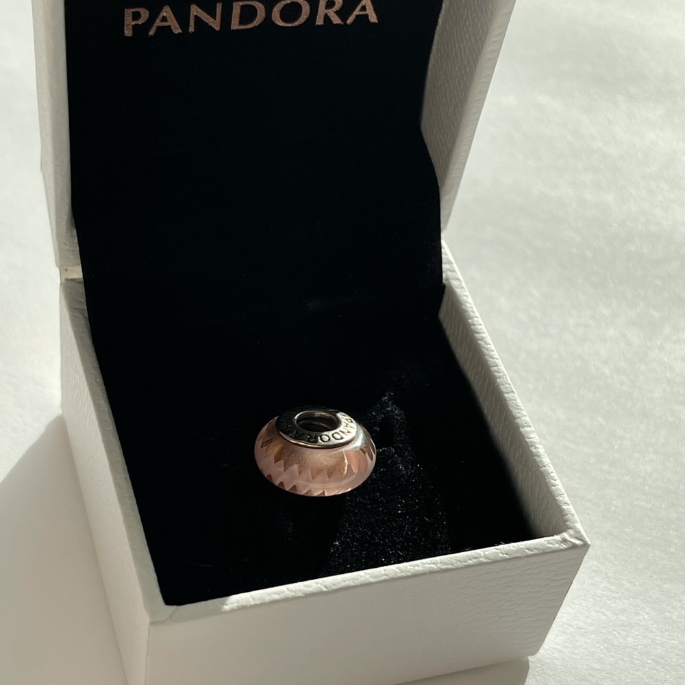 Pandora Glass Pink Zig Zag Patterned Charm -Retired EUC

790620